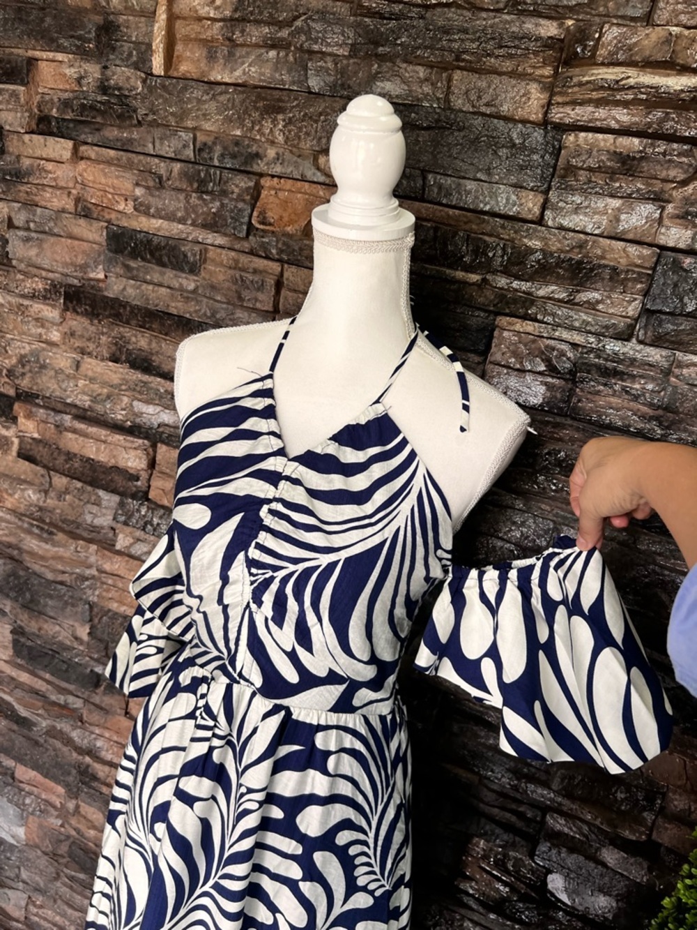 Lucy Paris Navy and White Tropical-Print Maxi Dress - Picture 5 of 12